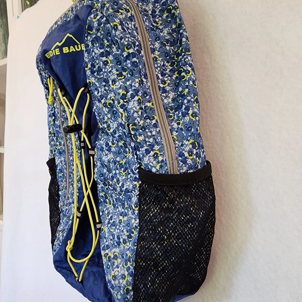 Eddie Bauer Stowaway 20L Backpack Blue Neon Yellow Bungee Hiking Bag Packable